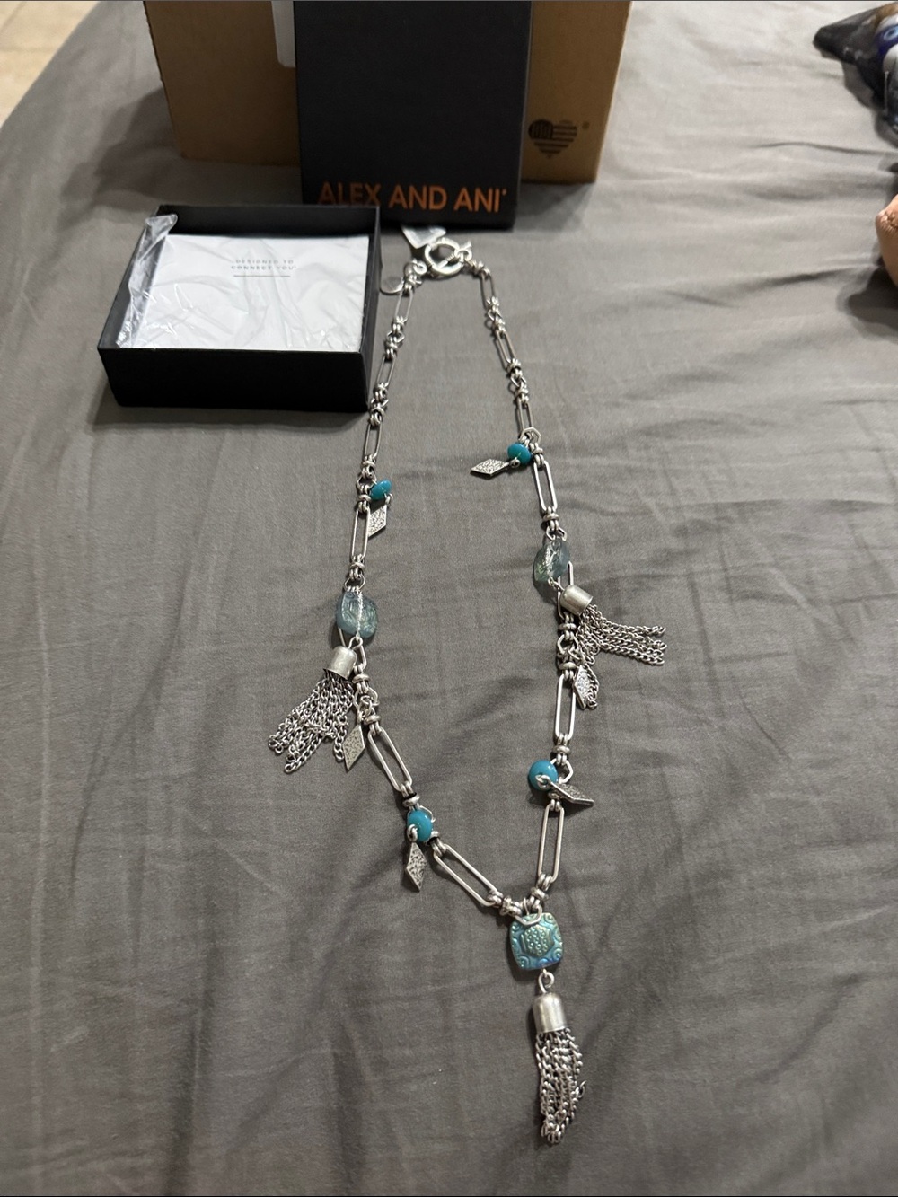 Alex and Ani Silver Necklace with Turquoise and Aqua Beads Boho NWT